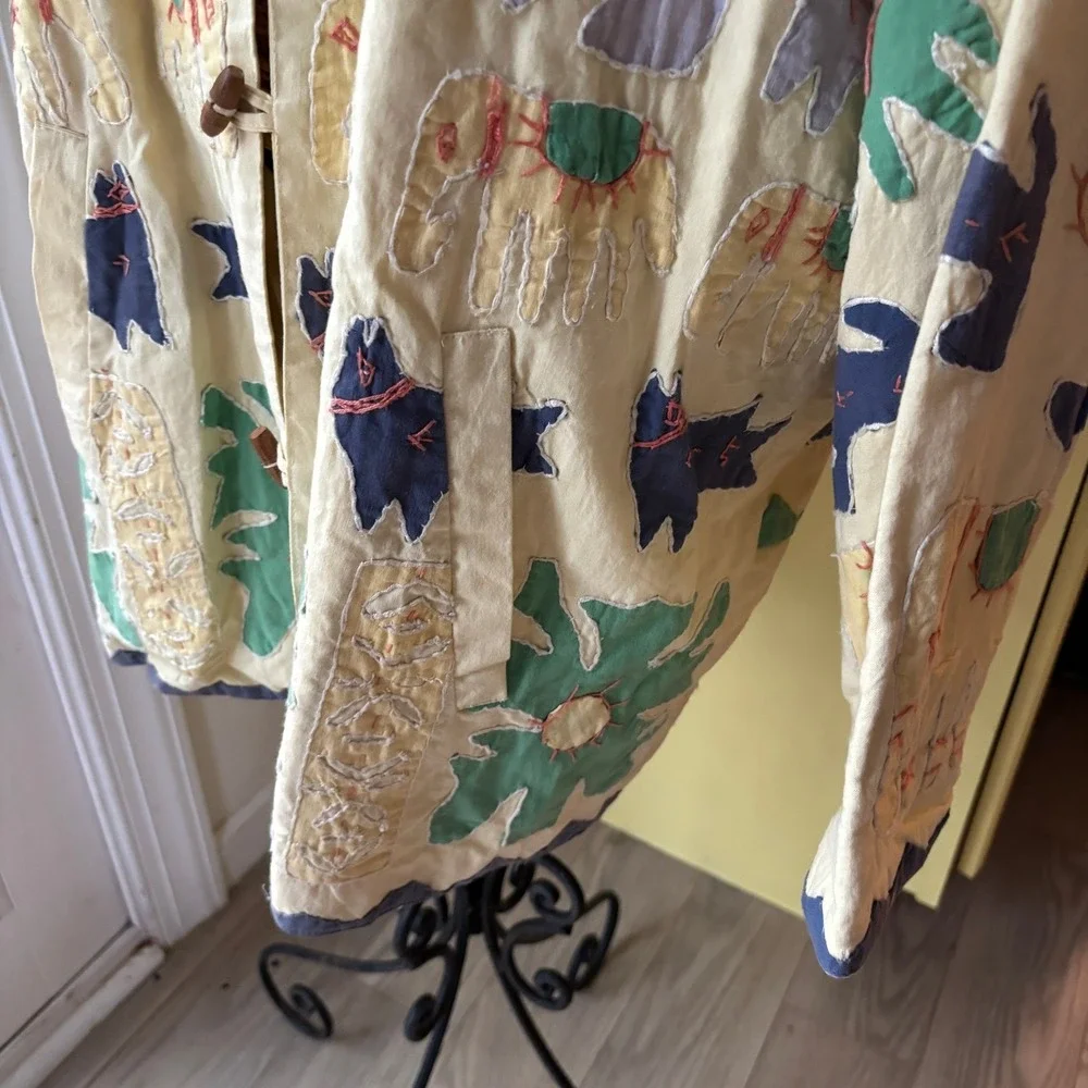 April Cornell for Cornell Trading Animal Appliqué Jacket Coat S/M Cream Art Wear